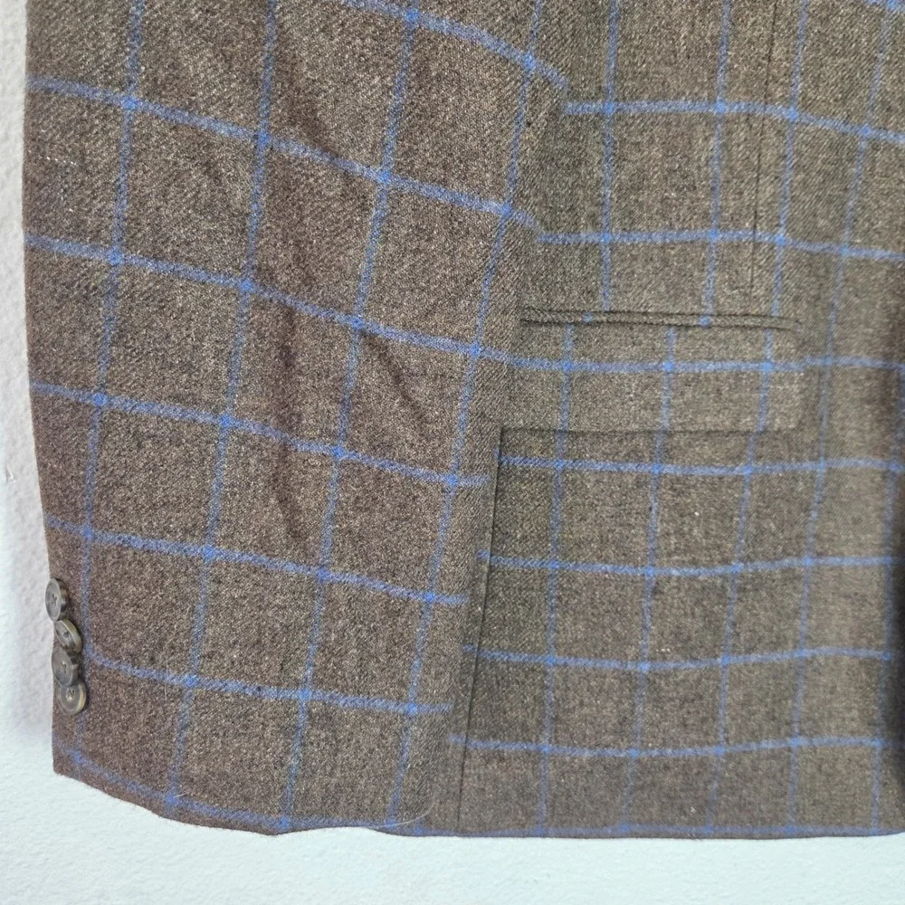 Tommy Hilfiger Sport Coat 46R Brown Blue Windowpane Wool Blend Blazer Men's